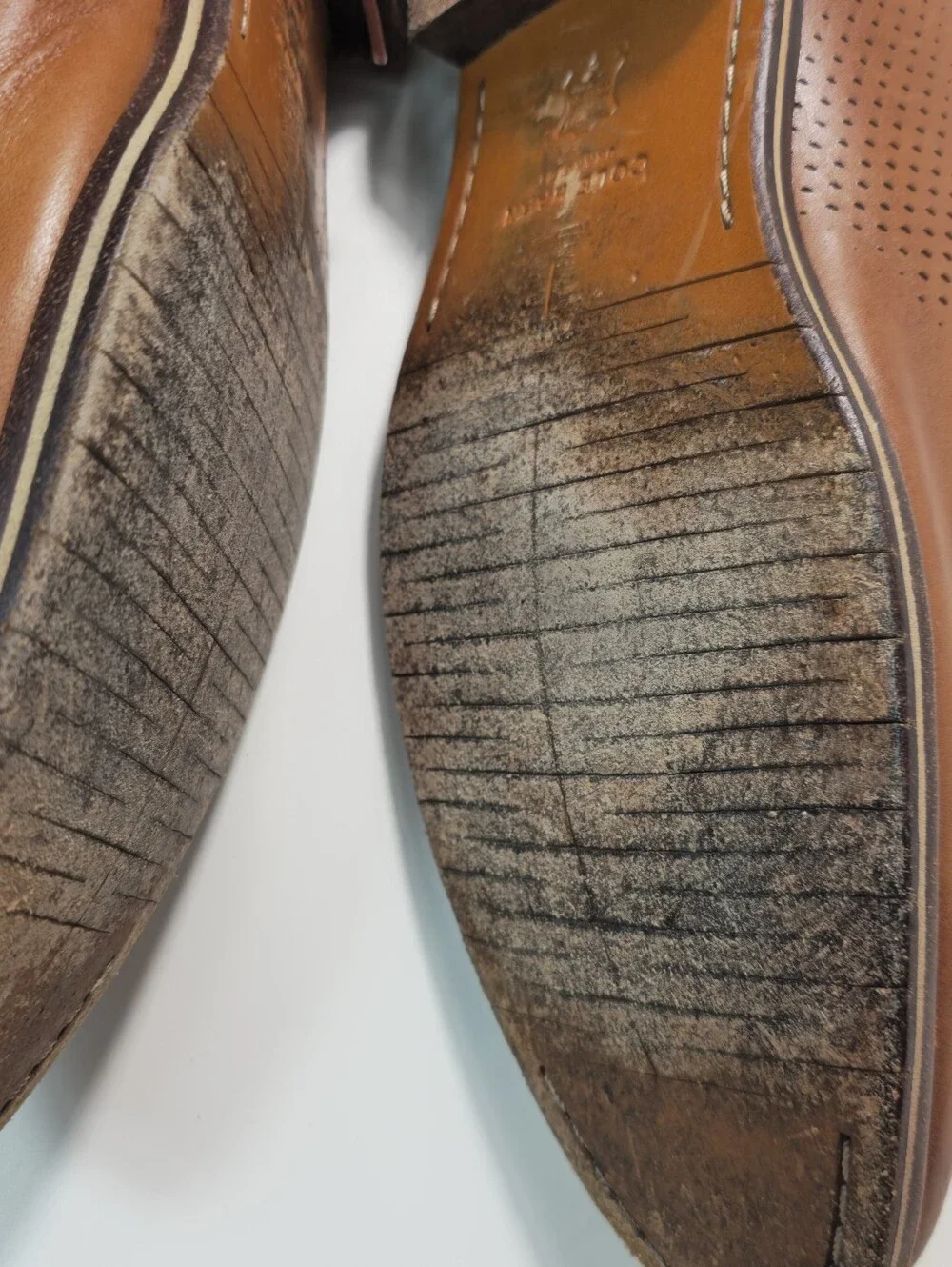 Cole Haan Tan Brown Perforated Leather Derby Oxfords